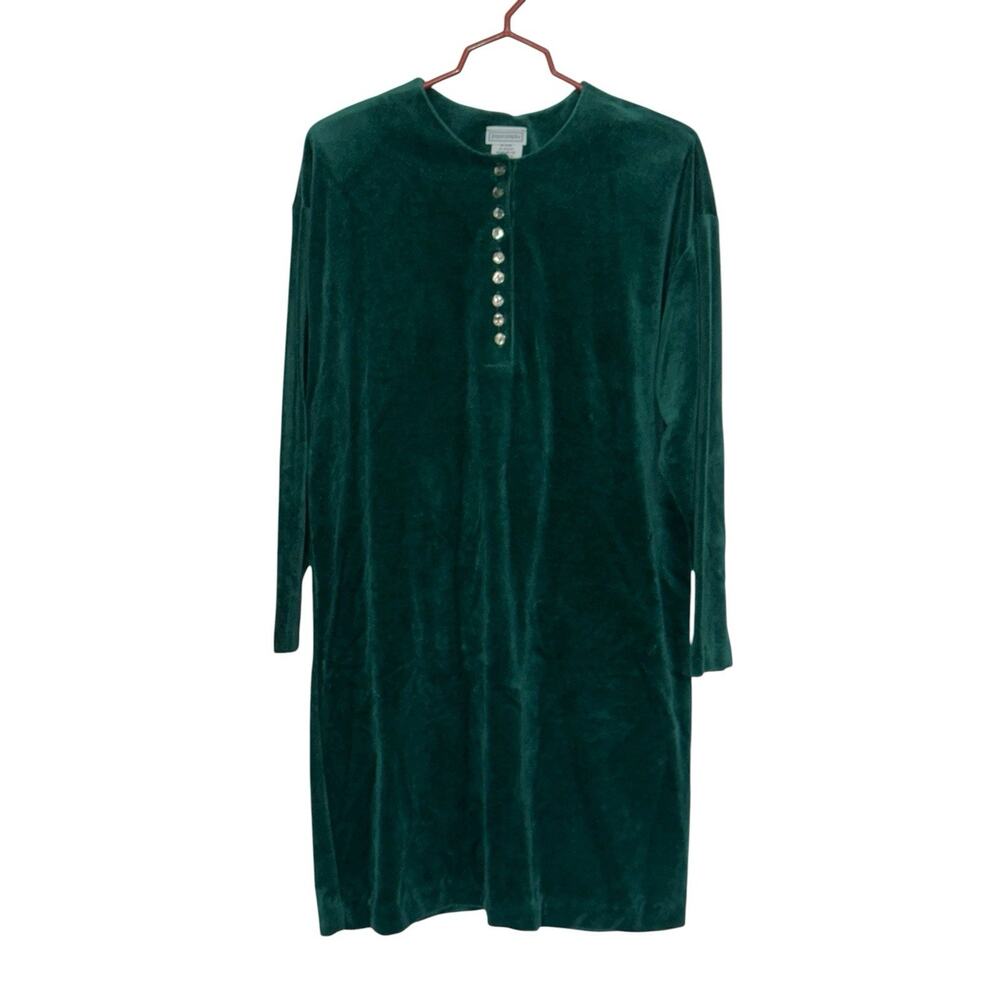 Vintage‎ Impromptu Velour Green Long Sleeve Button Front Dress Size 13/14 USA